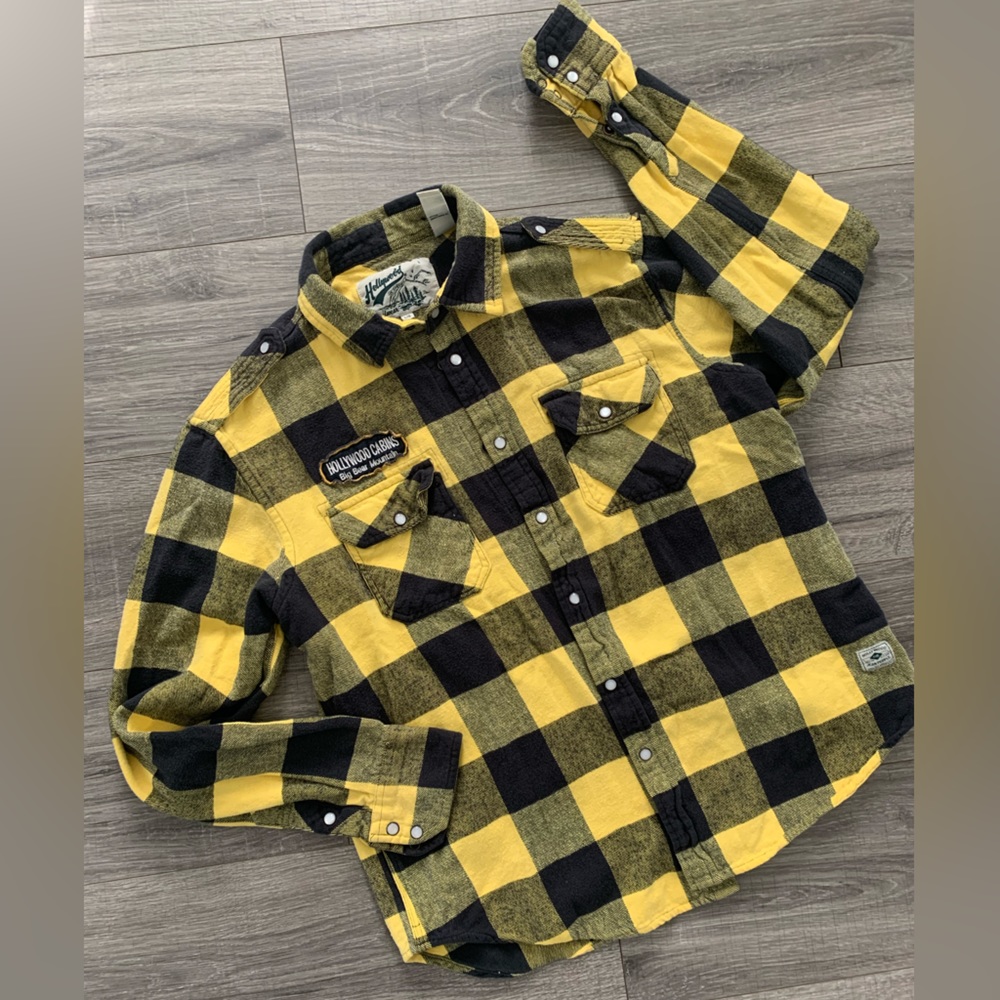 Vintage 1995 hollywood cabins Big Bear oversized plaid flannel snap shirt